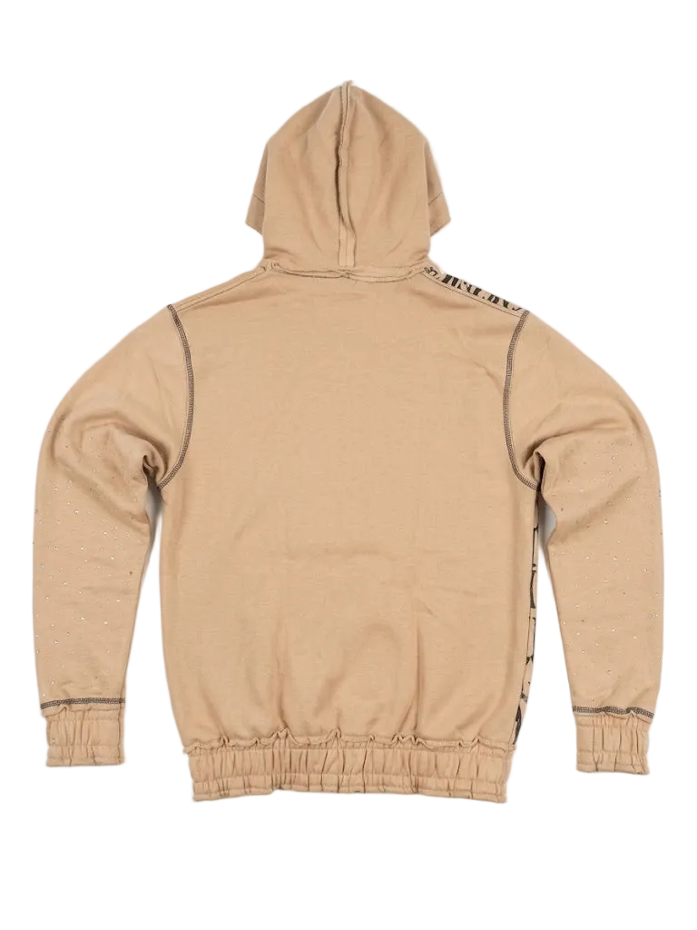 Beige Rhinestones Zip Sweater